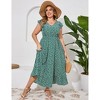 Women's Plus Size Summer Dress with Pocket Ruffle Cap Sleeveless V Neck Side Split Long Beach Maxi Dress - 3 of 4