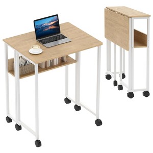 TackView Folding Desk Small Rolling Desk with Storage Shelf &Wheels ,24.8''Foldable Computer Table for Small Spaces - 1 of 4