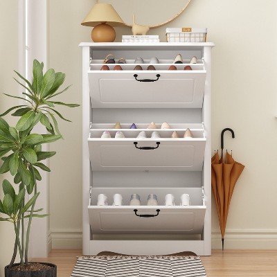 FUFU&GAGA White European Style 3-Tier Flip-Drawer Shoe Cabinet
