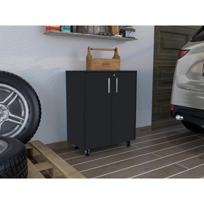 Vynxaria Storage Cabinet Lions, Double Door and Casters, Black Wengue Finish