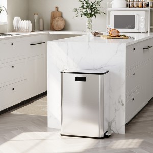 2 x 7.4Gal/28L Dual Step-On Kitchen Trash Can with Butterfly Lid, Step Trash Can with Dual Compartment Kitchen Garbage Can for Waste & Recycling Bins - 1 of 4