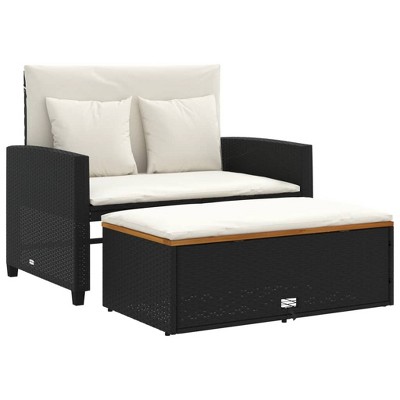 vidaXL Patio Sofa Black Poly Rattan 2-seater