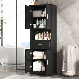 TIRAMISUBEST Tall Bathroom Cabinet with Four Doors, Large Storage Space Open Shelve, Upper Storage Cabinet, Black - 1 of 4