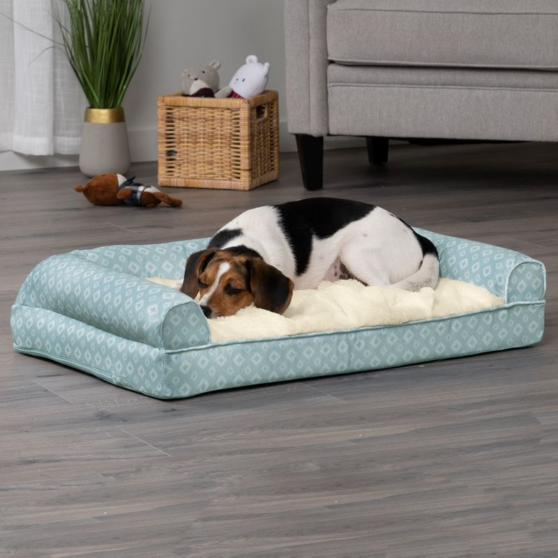 FurHaven Plush Fur & Diamond Print Nest-Top Full Support Orthopedic Foam Sofa Dog Bed, 3 of 4