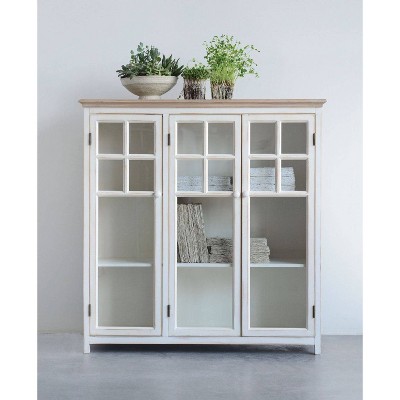 Cream Wood and Glass Freestanding Office Cabinet