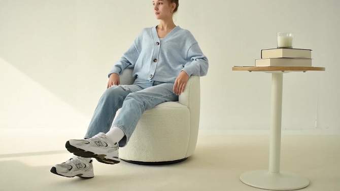 Fannie Teddy Swivel Accent Armchair Barrel Chair,25.60'' Wide Small Swivel Chair,360° Upholstered Swivel Barrel Chair-Maison Boucle‎, 2 of 11, play video