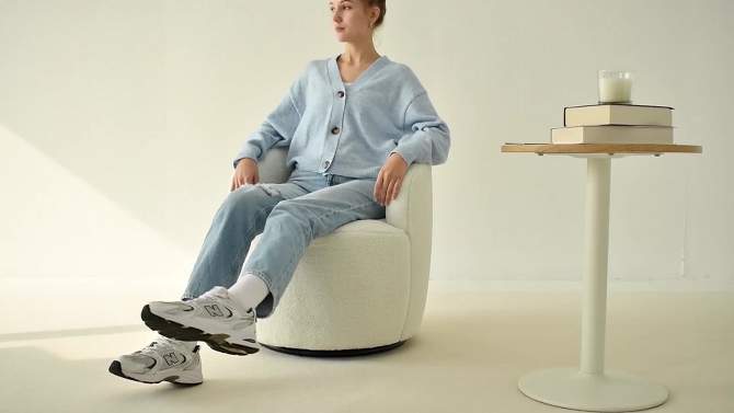 Fannie Teddy Swivel Accent Armchair Barrel Chair,25.60'' Wide Small Swivel Chair,360° Upholstered Swivel Barrel Chair-Maison Boucle‎, 2 of 9, play video