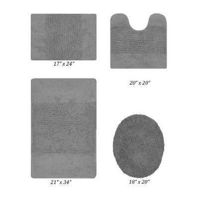Granada 4 Piece Bath Rug Set 100% Premium Cotton Tufted Non-Slip Backing Bathmats for Bathroom, Super Soft Absorbent, Machine Washable