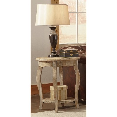 Rustic Reclaimed Wood Round End Table in Driftwood Brown