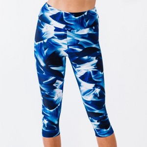 Calypsa Women's Plus Size High Waisted Chlorine Resistant Capri Swim Leggings - 1 of 4