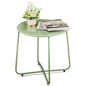 VisioGear Patio Small Side Table, Round Coffee Table with Adjustable Leveling Feet, End Table for Garden Balcony Yard, Green, 20.3"*20.3"*18.3" - 1 of 4