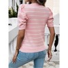 Womens Short Sleeve Puff Sleeve Round Neck Color Block Striped Sweater - 2 of 4