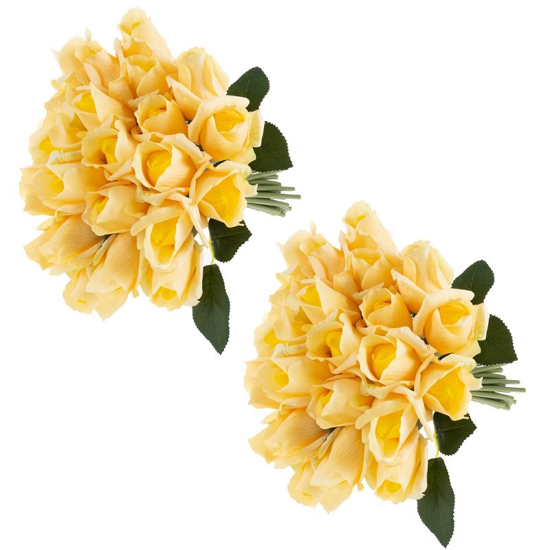 Rose Artificial Flowers - 24Pc Real Touch 11.5-Inch Fake Flower Set with Stems for Home Decor, Wedding, or Bridal/Baby Showers by Pure Garden (Yellow), 1 of 8