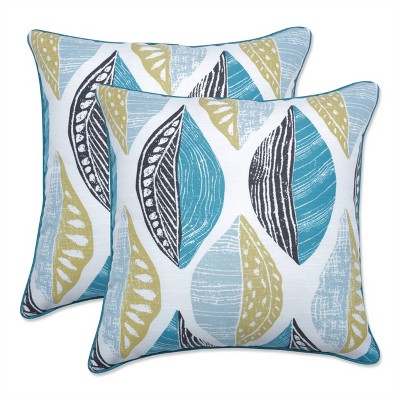 Pillow Perfect Set of 2 Leaf Block 18.5" Outdoor/Indoor Throw Pillow Teal/Citron