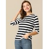 INSPIRE CHIC Women's Elbow Sleeves Boat Slim Fit Casual Stripe Animal Print Multi Floral Pattern T-Shirt - 3 of 4