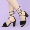 Allegra K Women's Faux Fur Open Toe Lace Up Strappy Chunky Heel Sandals - 2 of 4