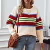 Coolmee Women's Fall Long Sleeve Oversized Striped Color Block Comfy Loose Crew Neck Knitted Pullover Sweater - 3 of 4