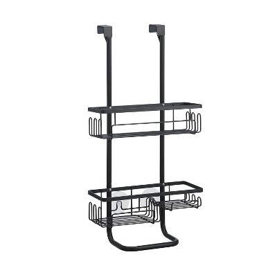 SunnyPoint Bathroom 2-Tier Over Door Hanging Storage Organizer Basket Black (HL-ODBSKT-BLK)