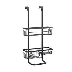 SunnyPoint Bathroom 2-Tier Over Door Hanging Storage Organizer Basket Black (HL-ODBSKT-BLK) - 1 of 2