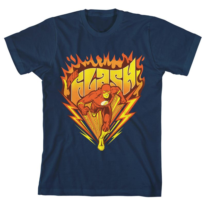 The Flash Vintage Lightning and Flame Youth Navy Blue Graphic Tee, 1 of 2