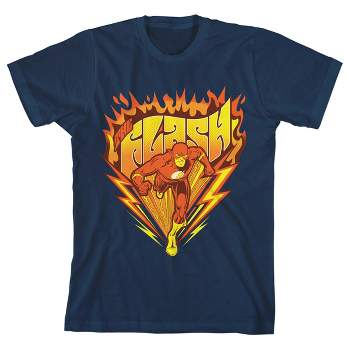 The Flash Vintage Lightning and Flame Youth Navy Blue Graphic Tee