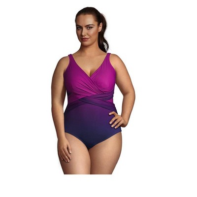 Lands' End Women's Plus Size DD-Cup Slender Tummy Control Chlorine Resistant Wrap One Piece Swimsuit