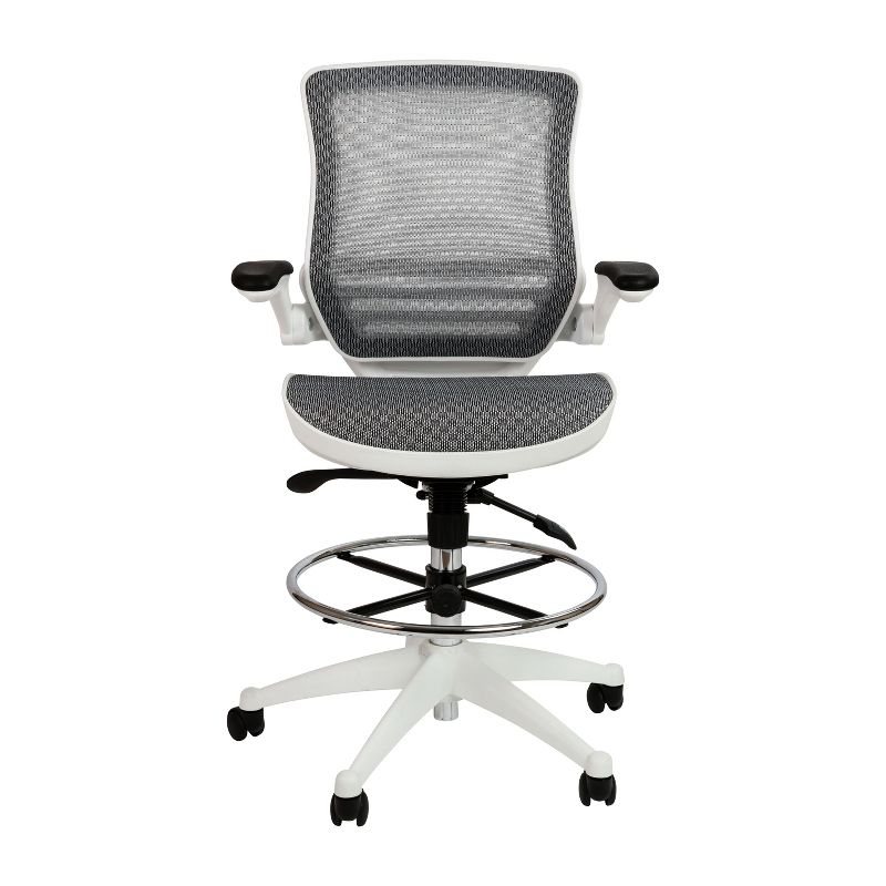 Emma and Oliver Mid-Back Transparent Mesh Drafting Chair with Flip-Up Arms, 5 of 15
