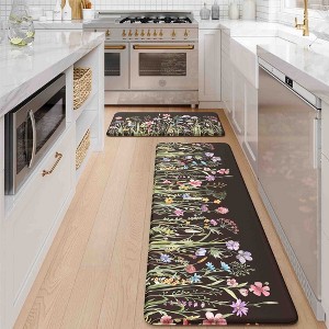 BAGOKIE Farmhouse Floral Anti Fatigue Kitchen Mat Set of 2 - 1 of 4