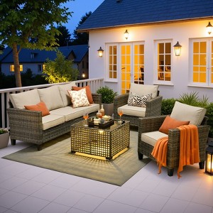 XIZZI Outdoor Sectional Sofa Set, Modular Outdoor Wicker Sofa Set with Optional Solar Table, Ottomans or Fire Pit in 6 Colors, All-Weather Design - 1 of 4