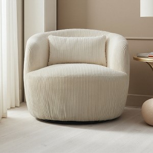 34.2" Corduroy Swivel Barrel Chair with Pillow and Metal Base - 1 of 4