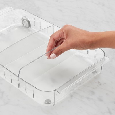 Clear BPA-Free Rolling Fridge Organizer Bin with Adjustable Dividers
