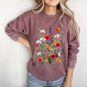 Simply Sage Market Women's Graphic Sweatshirt Blue and Red Wildflowers - 1 of 4