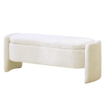 GlasFlength Ottomans and Benches Plush Fleece Storage Bench with Hidden Compartment for Living Room Bedroom, White, 47.24"*16.93"*17.72"