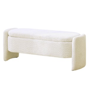 GlasFlength Ottomans and Benches Plush Fleece Storage Bench with Hidden Compartment for Living Room Bedroom, White, 47.24"*16.93"*17.72" - 1 of 4