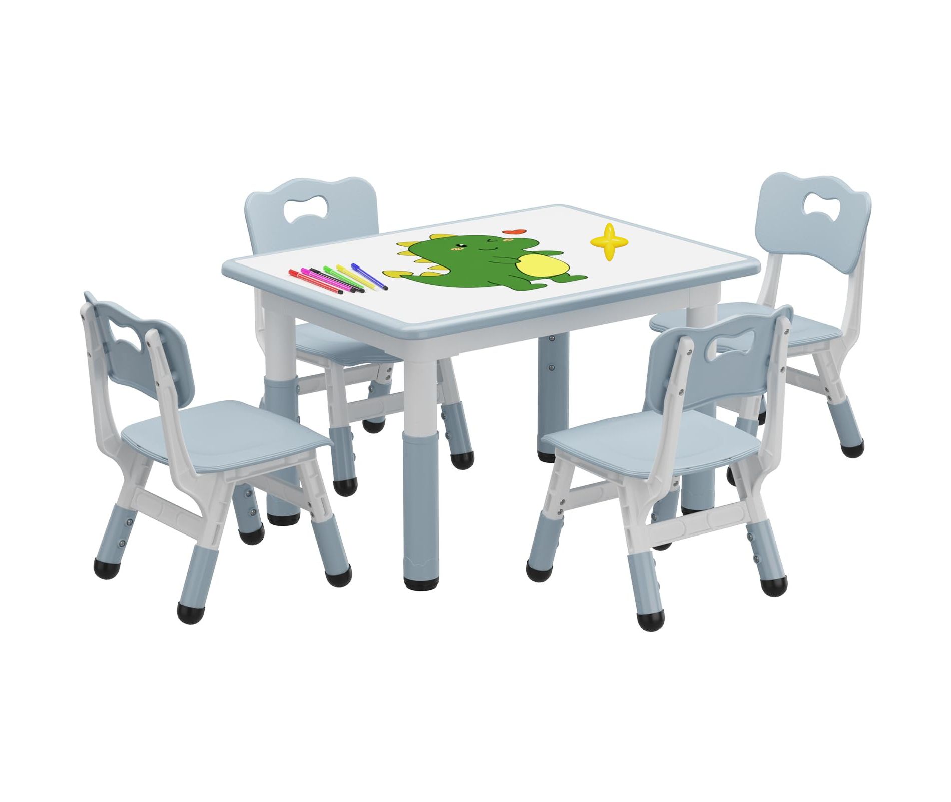 Kids Table and Chair Set, Height Adjustable Toddler Table and 4 Chairs Set for Ages 2-10