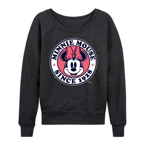 Women's - Disney - Minnie Mouse Lightweight French Terry Wide Neck Long Sleeve Graphic Shirt - 1 of 4