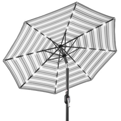 Best Choice Products 10ft Solar LED Lighted Striped Patio Umbrella w/ Crank, Tilt, Push Button, 6 Ribs