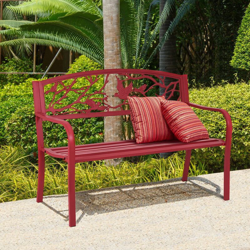 Costway Patio Garden Bench Park Yard Outdoor Furniture Cast Iron Porch Chair Red, 4 of 9