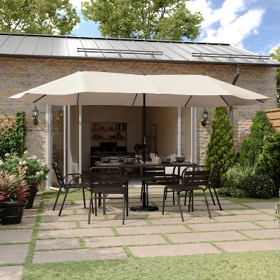 Tan 15 FT Triple Head Patio Umbrella with Steel Pole