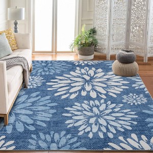 Area Rug Non-Slip Floral Washable Living Room Throw Small Stain Resistant Rugs - 1 of 4