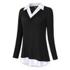 Clearlove Women's Long Sleeve V Neck Contrast Collar Shirt A-line Pleated Office Tunic - 2 of 4