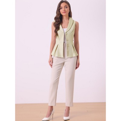 Allegra K Women's Office Lapel Collar Button Down Belted Sleeveless Blazer Vest Beige Large — фото 4
