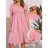 Allegra K Women's Smocked Gingham Square Neck Short Sleeve Casual Plaid Dress - 2 of 4
