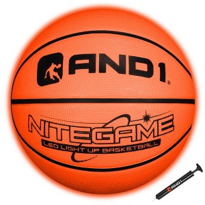 AND1 Nitegame LED Light Up Basketball, Glow in The Dark, Regulation Size 7 (29.5”), Made for Indoor/Outdoor, Sold Deflated, Orange/Black - 1 of 4