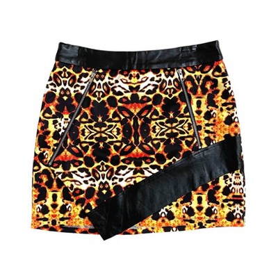 Women's Wo's Animal Print A Line With Faux Leather Trim Zippers Mini Skirt - Pure Hype