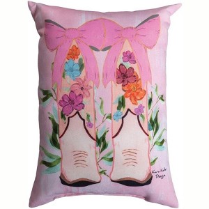 Manual Woodworkers and Weavers Boots with Bows Outdoor Pillow – Pink Floral Climaweave Cushion with Weather-Resistant Fabric - 1 of 3