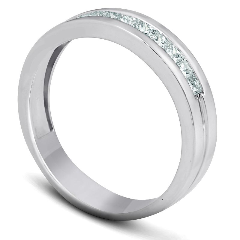 Pompeii3 1/2ct Princess Cut Diamond Mens Wedding Ring 14K White Gold, 2 of 5