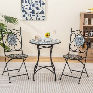 Costway 3pcs Patio Bistro Set Mosaic Pattern Heavy-Duty Metal Dining Folding Outdoor - 1 of 4