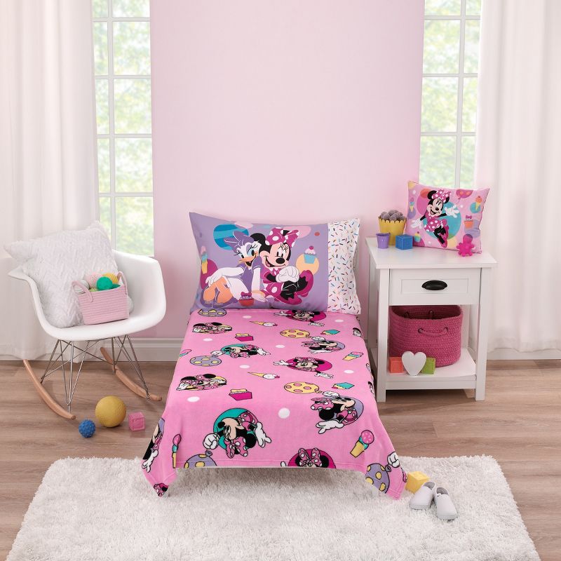 Disney Minnie Mouse Let's Party Pink, Lavender, and Yellow Balloons, Ice-cream Cones, Cupcakes, and Confetti Super Soft Toddler Blanket, 4 of 6