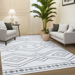Modern Washable Geometric Area Rug Low Pile Non Slip Floor Carpet Non Shedding Stain Resistant Decorative Mat - 1 of 4